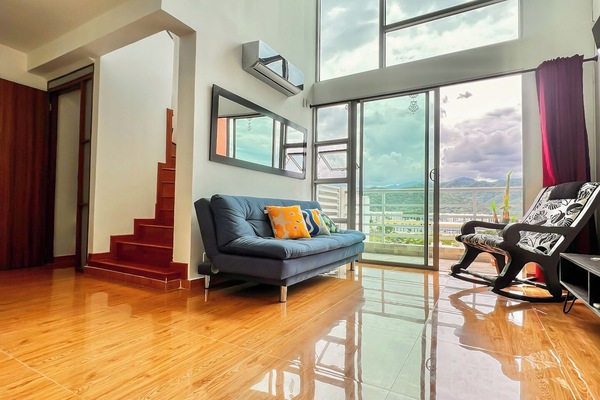 Spacious, beautiful living room, with AC, TV, sleeper sofa (double), balcony