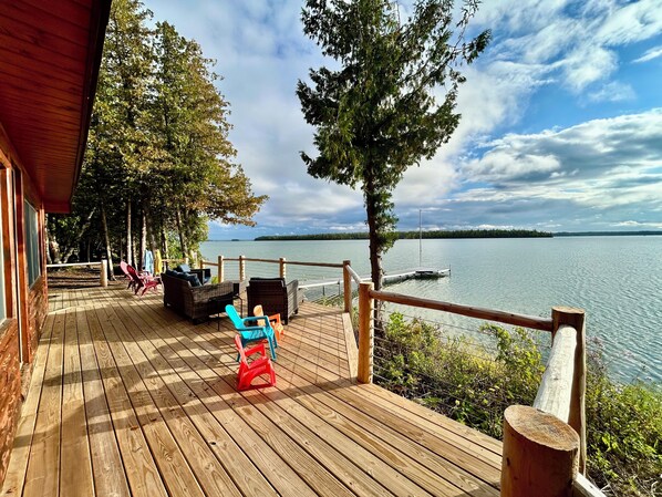 Terrace/patio - Camp Windy Dock: Winter Wonderland Awaits-  Snowmobiling, Ice Fishing, and More! (Presque Isle)