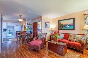Condo, Multiple Beds, Patio, Ocean View (A6) | Living area - Sealodge A6 (Princeville)