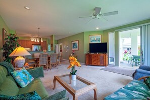 Condo, Multiple Beds, Hot Tub, Ocean View (411) | Living area - Emmalani Court 411 (Princeville)