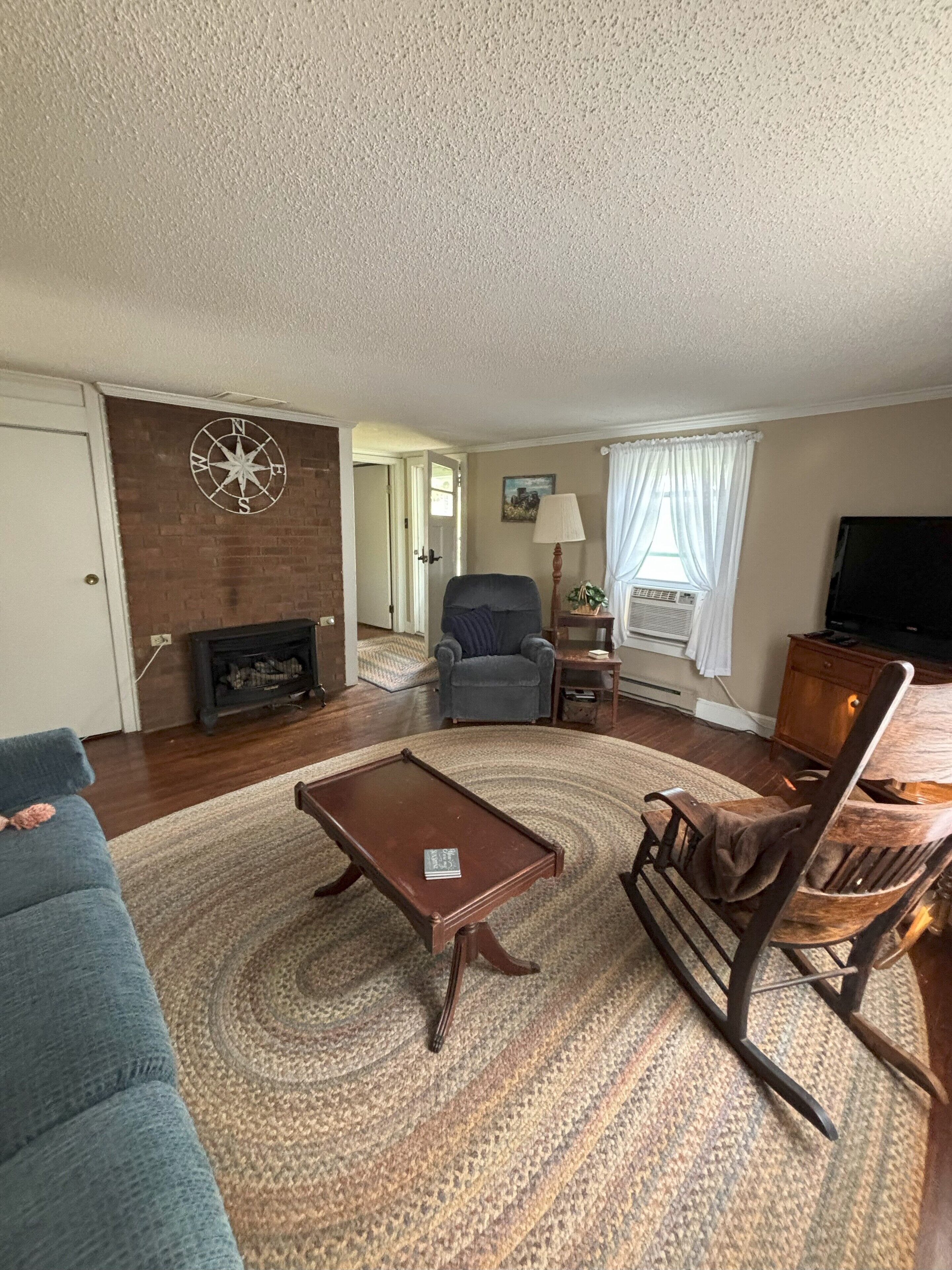 TV, fireplace, DVD player, books