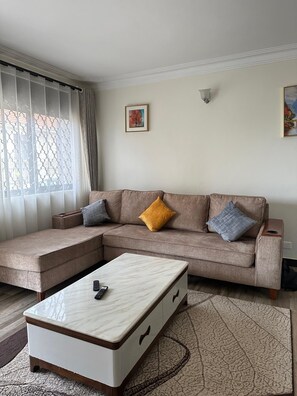City Apartment | Living area | Flat-screen TV - Divine Furnished Apartments (Kampala)