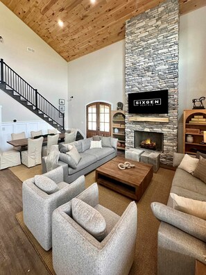 TV, fireplace, video games, books