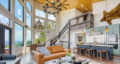 Skyline Sanctuary | Indoor Pool, Game Room, Firepit, Mountain Views, Luxe Design