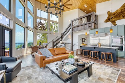 Skyline Sanctuary | Indoor Pool, Game Room, Firepit, Mountain Views, Luxe Design