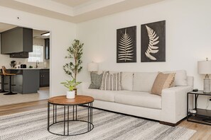 Smart TV, chimenea y oficina