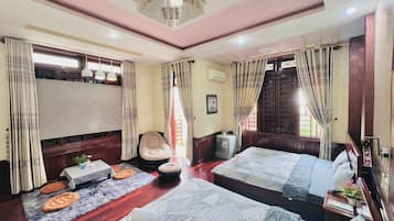 Family Quadruple Room, City View | Premium bedding, memory-foam beds, desk, laptop workspace