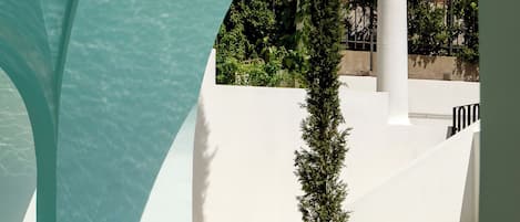 Indoor pool, outdoor pool, pool umbrellas, sun loungers