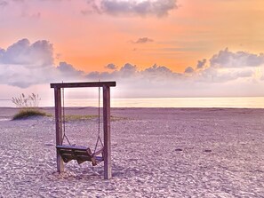 Beach nearby, sun loungers