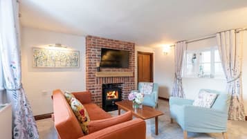 Televisie, een open haard, videospelletjes en tafelvoetbal