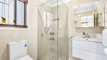 Secador de pelo, toallas, jabón y champú