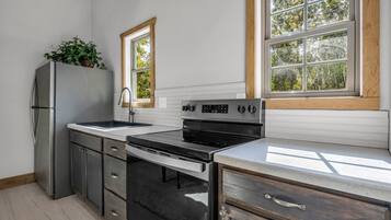 Frigorífico, microondas, horno y placa de cocina