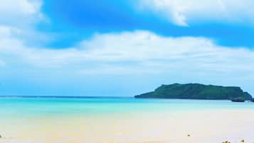 On the beach, white sand