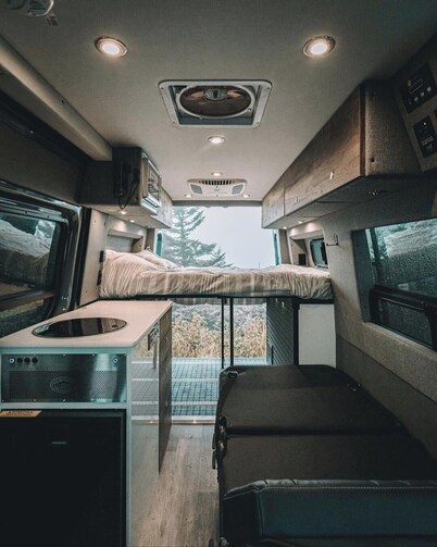 Cozy RV Lodging with Queen Bed, Lounge, Kitchenette, Wi-Fi, AC, Heat, Bathroom