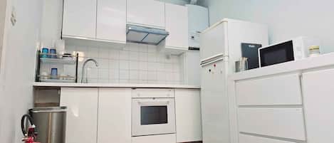 Fridge, microwave, oven, electric kettle