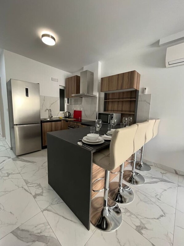 Fridge, microwave, oven, toaster