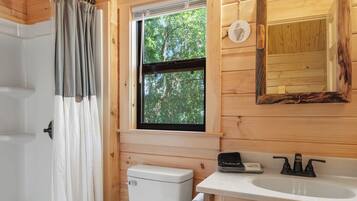 Shower, towels, soap, shampoo