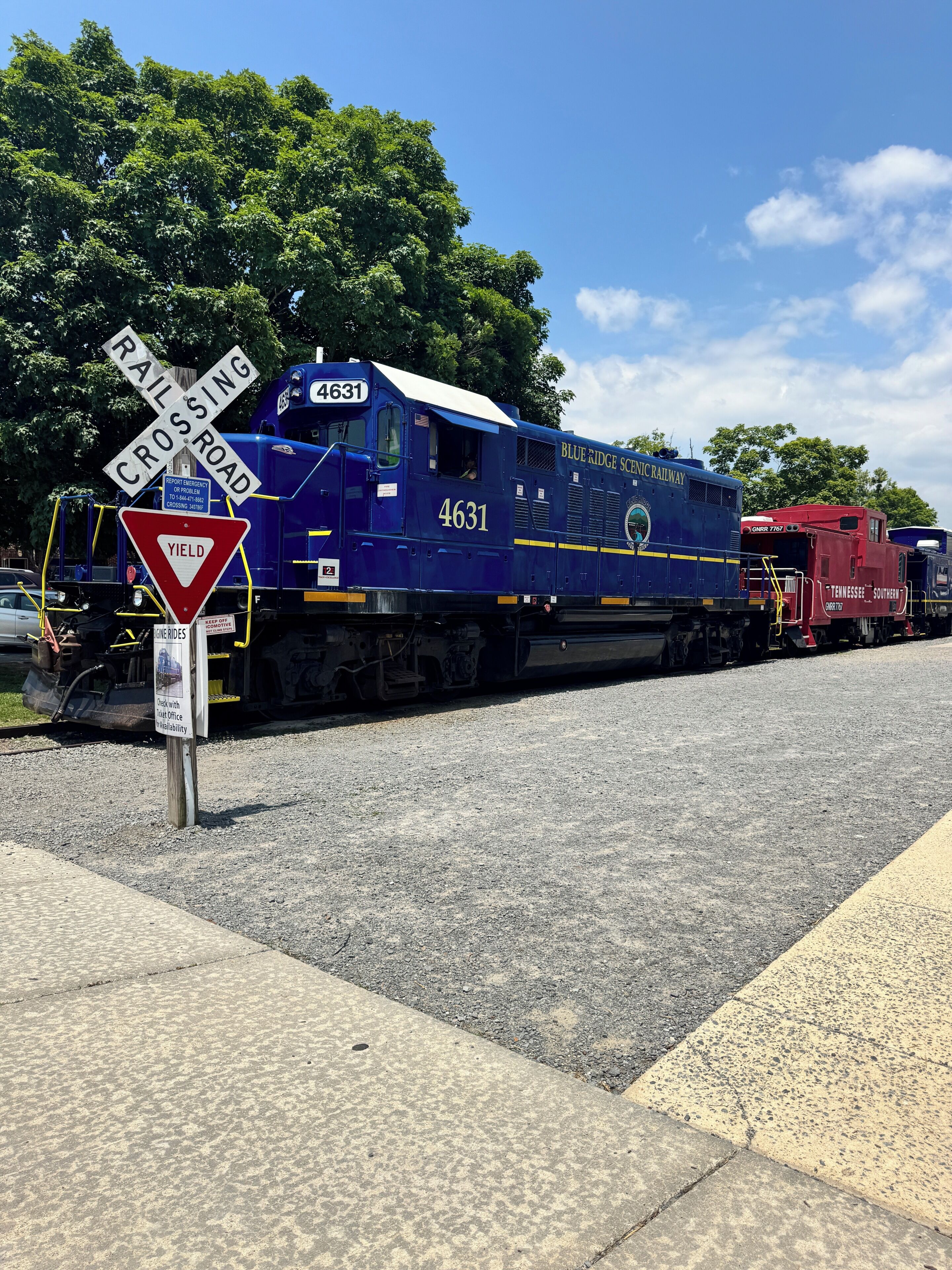 Ein Zug mit der Nummer 4631 an einem Bahnübergang.