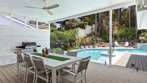 Outdoor dining - Exquisite Beachside Luxury Resort Style Pool (Forresters Beach)