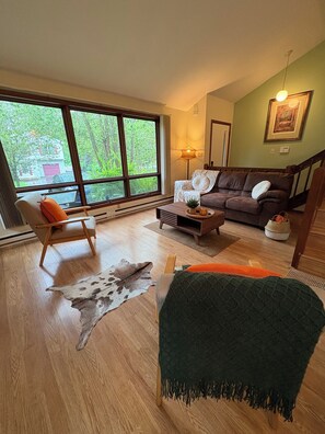 تلفزيون ذكي، مدفأة، كُتُب، مكتب