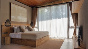 Villa Luxe, 3 chambres, vue piscine | Coffres-forts dans les chambres, rideaux occultants