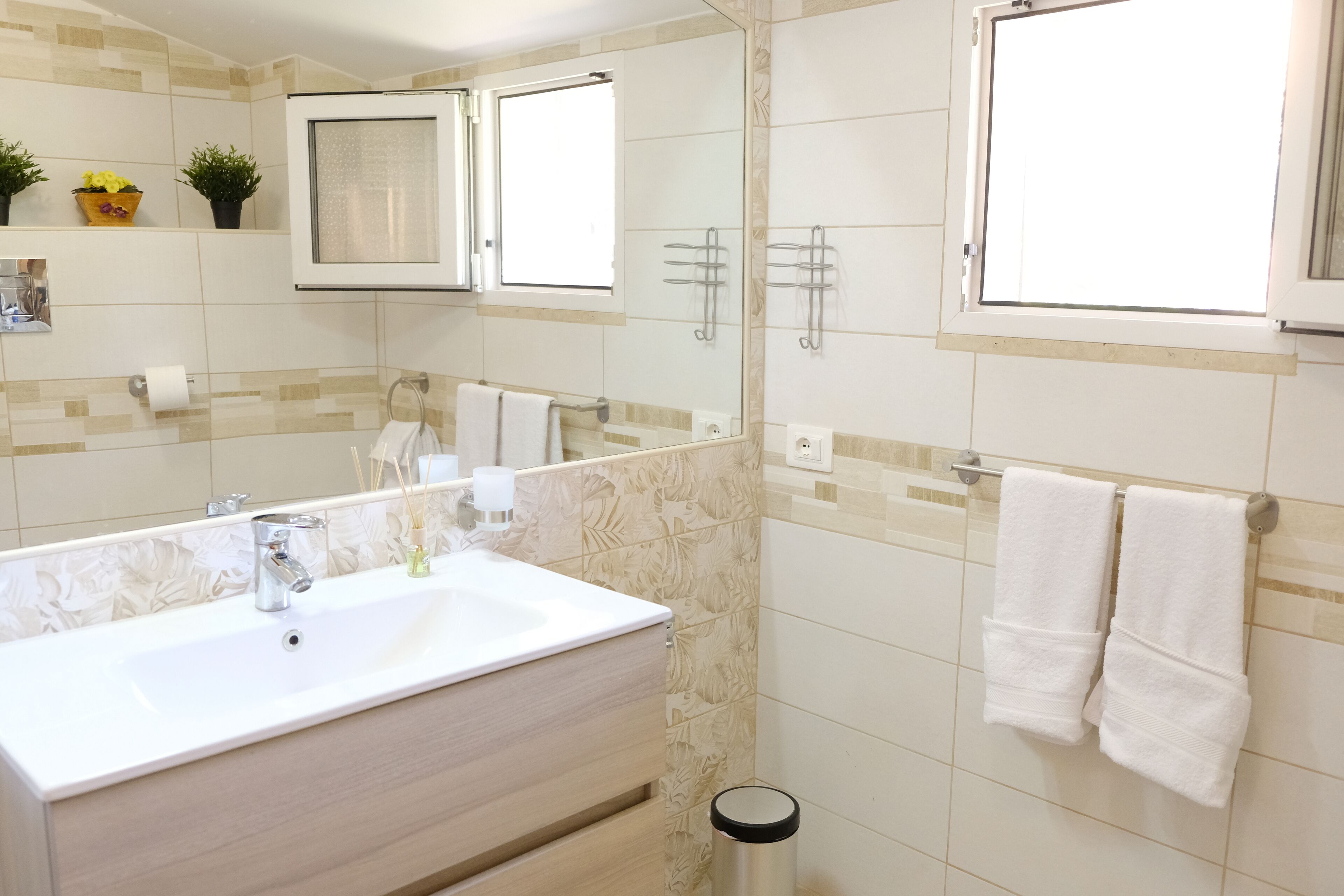 Shower, hair dryer, bidet, towels