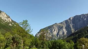 A mountainous landscape with a clear sky.