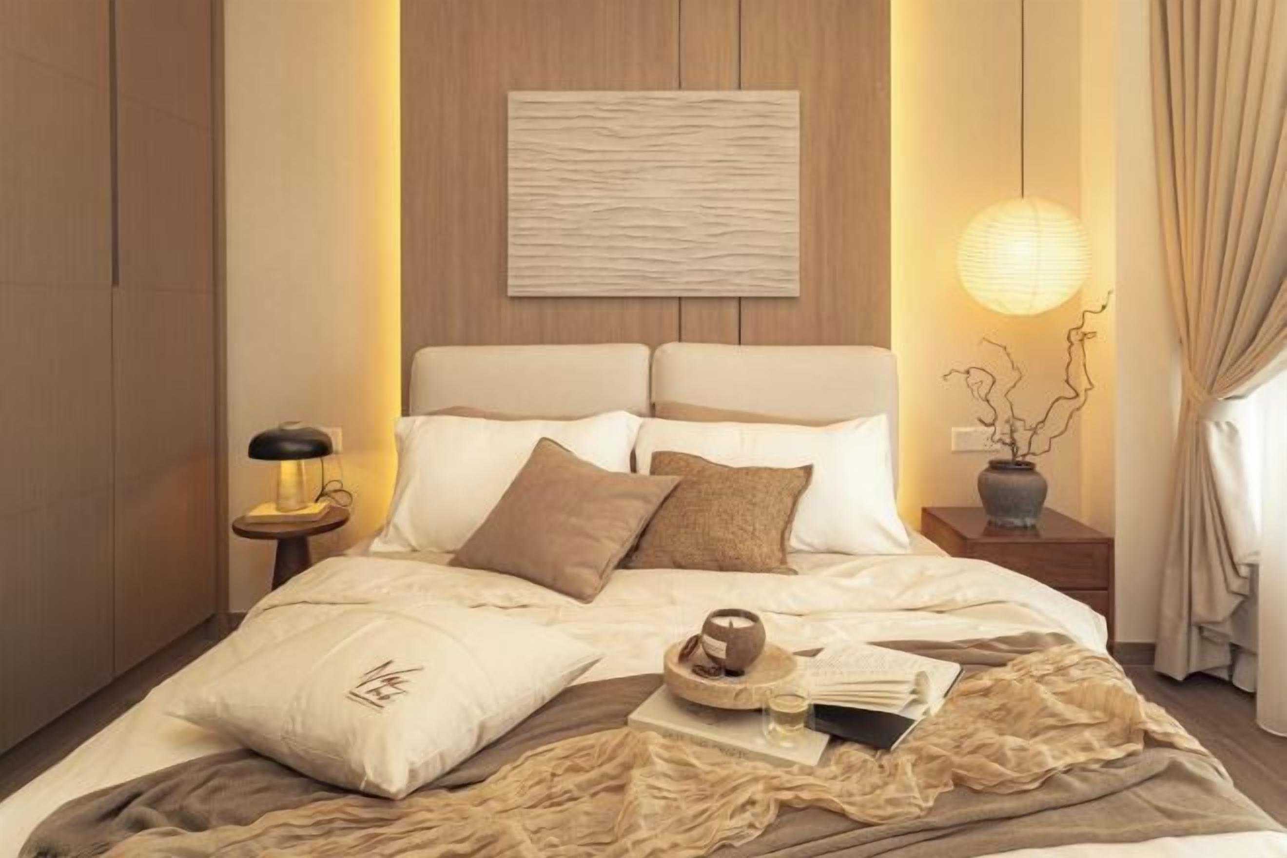 Espacio para trabajar con un portátil y tabla de planchar con plancha