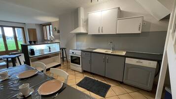 Fridge, microwave, dishwasher