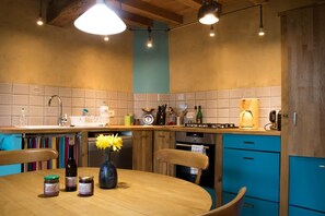 Fridge, microwave, dishwasher, high chair
