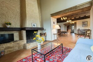 TV, fireplace