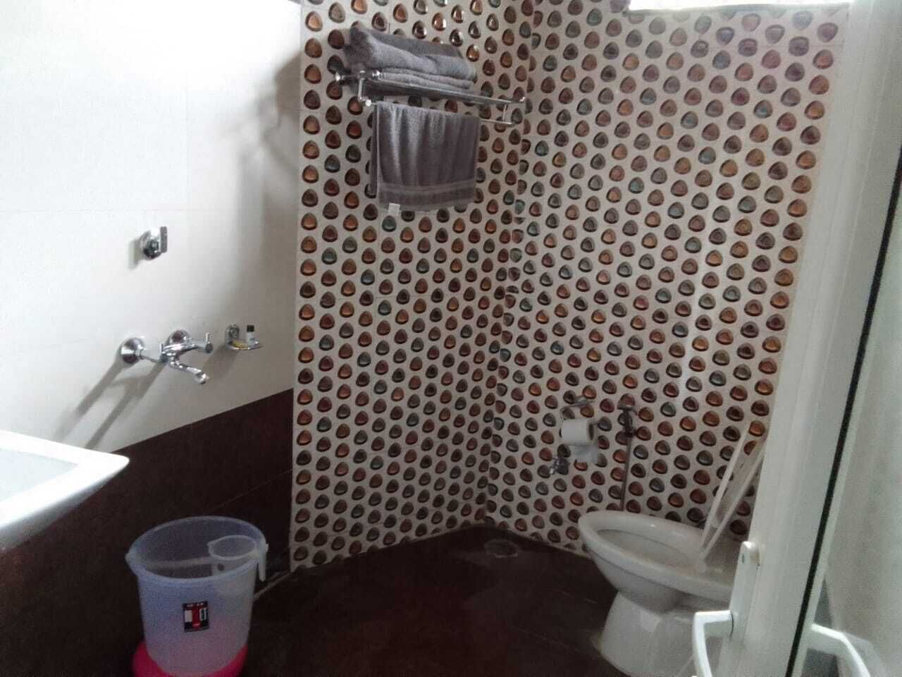 Shower, towels, soap, toilet paper