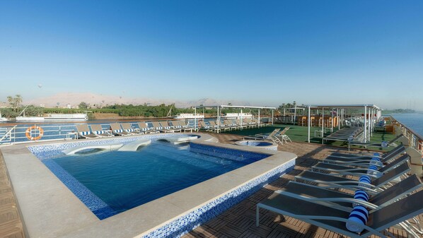 Outdoor pool, sun loungers - Orient Sun Times Nile Cruise-Every Monday from Luxor for 04 & 07 Nights - Every Friday From Aswan for 03 Nights (Luxor)