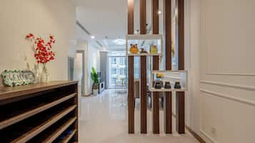 Superior Apartment, 2 Bedrooms, Balcony, City View | Living area | 50-inch Smart TV with cable channels