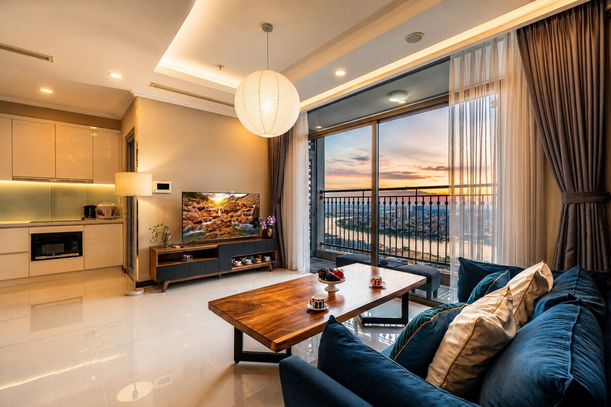 Royal Apartment, 2 Bedrooms, Balcony, City View | Living area | 50-inch Smart TV with cable channels
