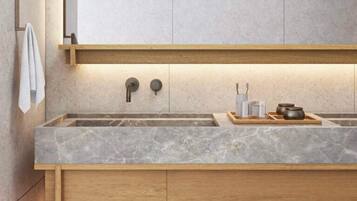 Hair dryer, bathrobes, slippers, towels