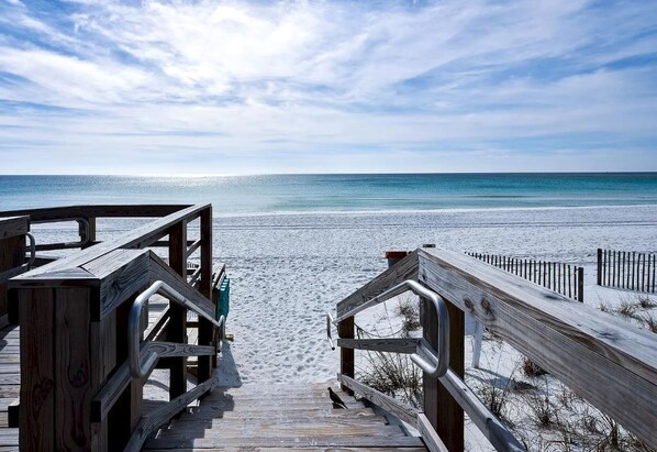 Beach nearby, sun loungers