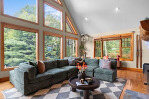 TV, fireplace, table football, books