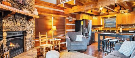 TV, fireplace, foosball