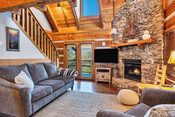 TV, fireplace, foosball