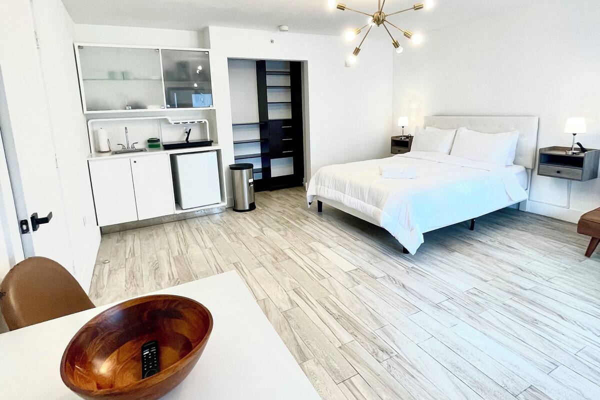 Standard Studio Suite | Premium bedding, down comforters, blackout drapes, WiFi (free)