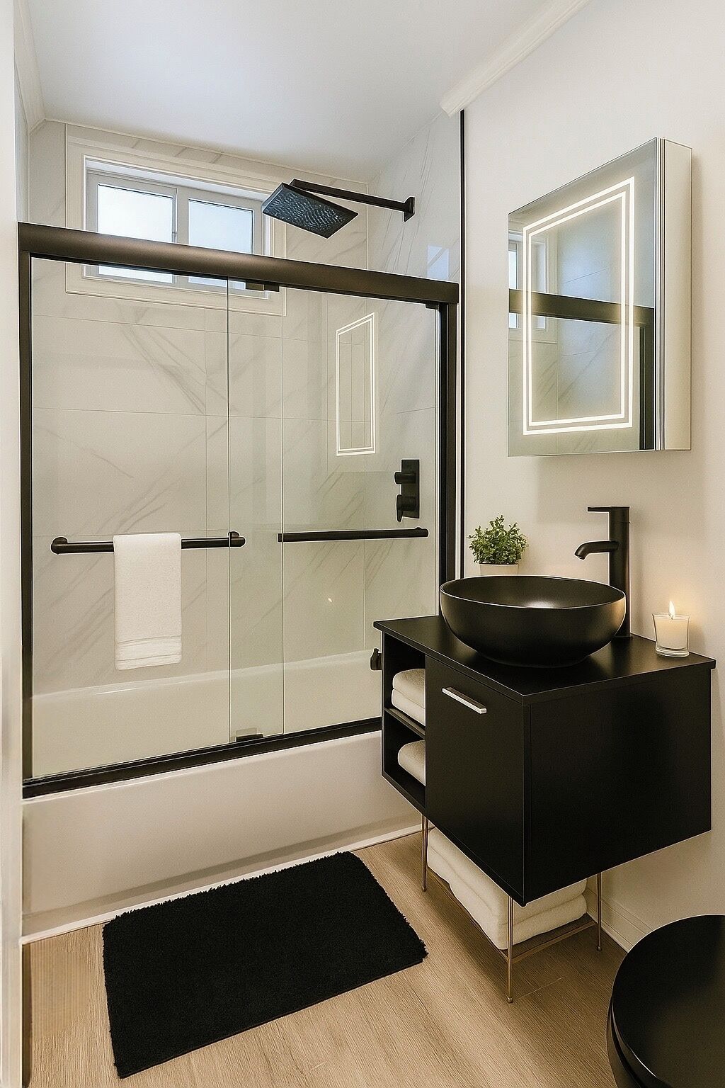 Sèche-cheveux, serviettes fournies, savon, papier toilette