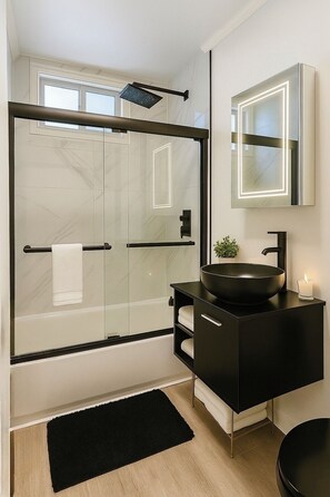 Sèche-cheveux, serviettes fournies, savon, papier toilette