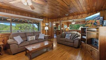 TV, fireplace, foosball, stereo