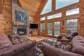 TV, fireplace, DVD player, stereo - Cabin w/ Mountain Views, Hot Tub & Game Room! (Sevierville)