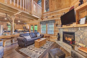 TV, fireplace, DVD player, table football - Chubby & Cubby's Den | Scenic Escape w/ Hot Tub (Gatlinburg)