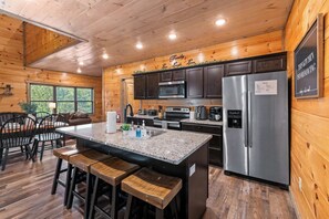 Fridge, microwave, oven, stovetop - Modern Cabin w/ Pool, Hot Tub, Games & More! (Sevierville)