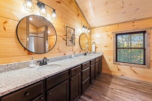 Shower, hair dryer, shampoo