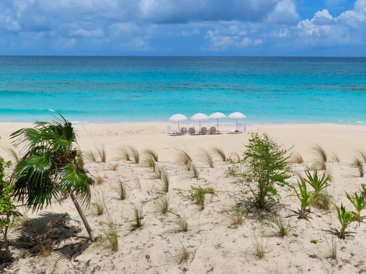 On the beach, sun loungers, beach towels