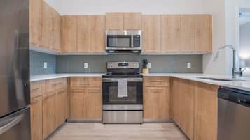 Apartment, 2 Bedrooms | Private kitchen | Full-sized fridge, microwave, oven, stovetop